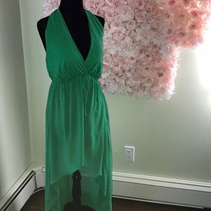Green high low halter dress